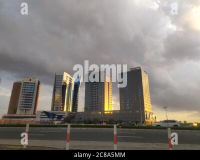 Dubai Gate 1 is a modern residential complex at the landmark development of Jumeirah Lake Towers. It is a 35-storey high rise building with an interes Stock Photo