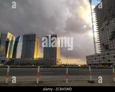 Dubai Gate 1 is a modern residential complex at the landmark development of Jumeirah Lake Towers. It is a 35-storey high rise building with an interes Stock Photo