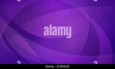 Abstract background of curved surfaces and halftone dots in purple colors Stock Vector