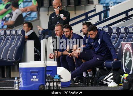 London, UK. 22nd July, 2020. Huddersfield Town caretaker manager Danny Schofield during the Sky Bet Championship match between Millwall and Huddersfield Town at The Den, London, England on 22 July 2020. Football Stadiums around remain empty due to the Covid-19 Pandemic as Government social distancing laws prohibit supporters inside venues resulting in all fixtures being played behind closed doors until further notice. Photo by Andy Rowland. Credit: PRiME Media Images/Alamy Live News Stock Photo