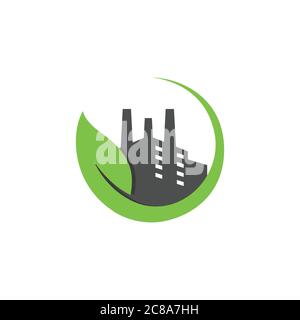Eco factory industrial logo concept design green industry logo vector illustration Stock Vector
