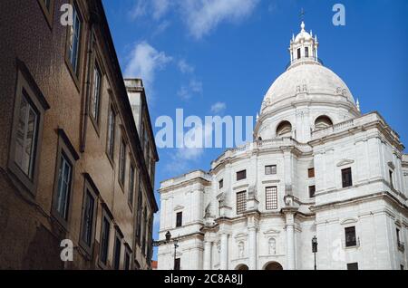 Exterior view with sunny sky of the white dome and facade of the Pantheon in Lisbon, Portugal, national monument with the tombs of many famous persona Stock Photo