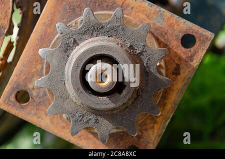 Old rustic machine with cog wheels industrial Stock Photo