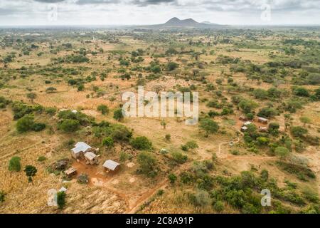 Makueni County, Kenya aerial scenery with rural farmland and houses ...