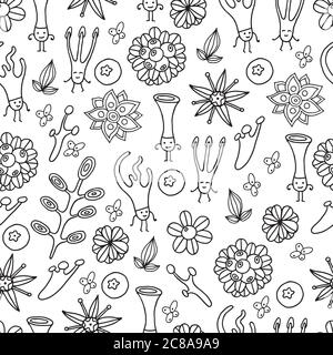 Forest pattern with dancing fantasy moss Stock Vector