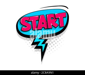 Comic text start speech bubble pop art style Stock Vector