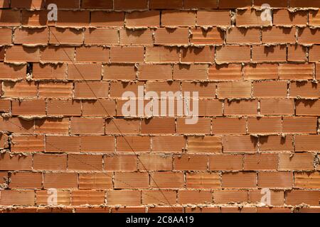 Outdoor wall of clay bricks of an old house. Image for backgrounds or designs Stock Photo