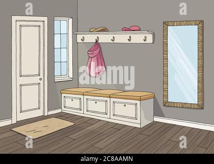 Hallway graphic room color interior sketch illustration vector Stock Vector