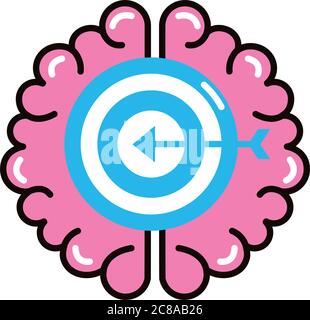 brain human with target line and fill style icon vector illustration ...