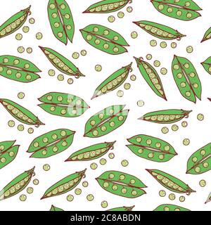 Peas seamless pattern. Vector graphic art background with vegetables Stock Vector