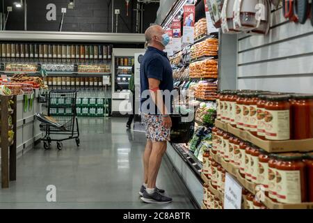 Shoppers in the produce department in the new Whole Foods Manhattan West in the Hudson Yards neighborhood of New York on opening day, Friday, July 17, 2020. (© Richard B. Levine) Stock Photo