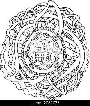 Doodle mandala - coloring page for adults. Meditative boho carto Stock Vector