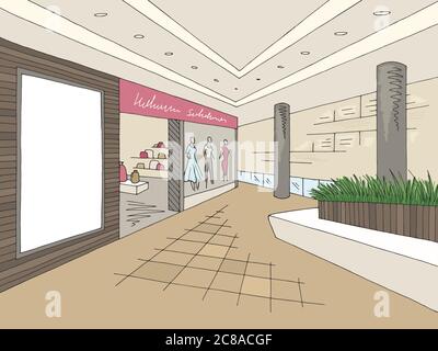 Shopping mall graphic color interior sketch illustration vector Stock Vector