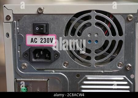 back side of system unit with power button Stock Photo