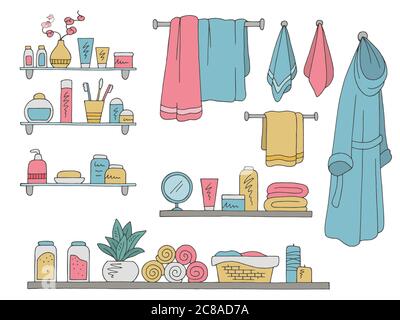 Shelves set graphic color isolated sketch bathroom illustration vector Stock Vector