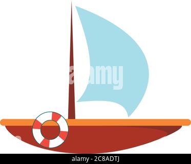 Isolated flat vector. Wooden boat with livebuoy - icon Stock Vector