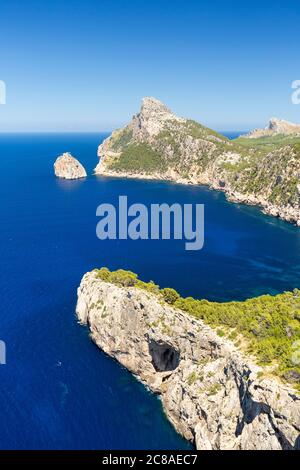 View of Cape Formentor as seen from Mirador Es Colomer, Mallorca Stock Photo