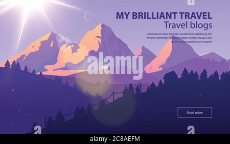 Vector beautiful landscape banner. Horizontal banner for web design development Stock Vector