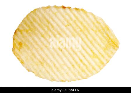 macro of single potato chip isolated on white Stock Photo