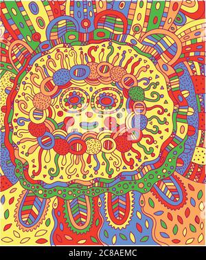 Mayan face. Doodle colorful coloring page for adults with maya Stock Vector