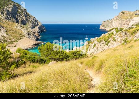The track down to Cala Figuera on Cape Formentor, Mallorca Stock Photo
