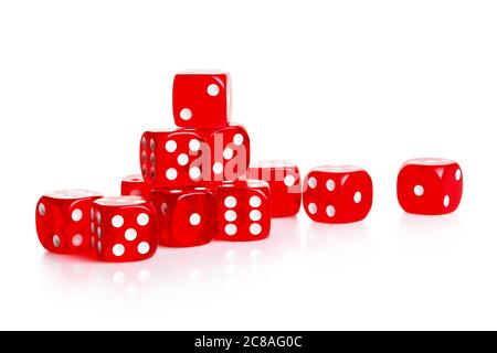 number of red dice isolated on white Stock Photo