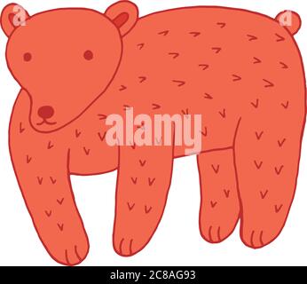 Forest animal bear doodle cartoon simple illustration. kids drawing style Stock Vector