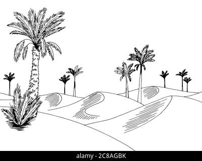 Desert graphic black white landscape sketch illustration vector Stock Vector