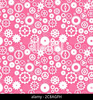 Vector seamless pattern with gears on pink background Stock Vector