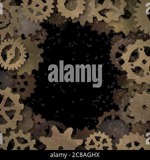 Vector steampunk frame with metallic gears, realistic shadow Stock Vector