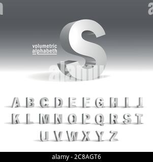 3D Alphabet template.Volumetric alphabet design. Alphabet in modern style. Elegant decoration. Stock Vector