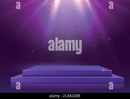 Stage podium with lighting, Stage Podium Scene with for Award Ceremony on purple Background. Vector illustration Stock Vector