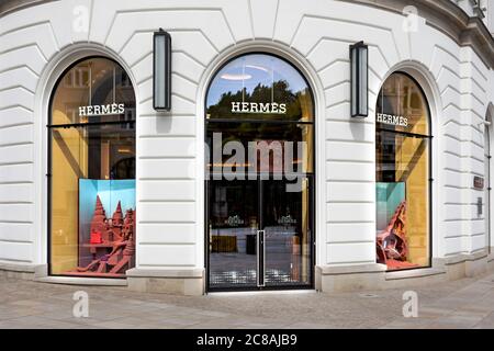 Warsaw, Poland - May 22, 2020: First Hermes store in Poland located in Hotel Raffles Europejski Warsaw. Stock Photo