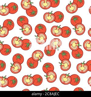 Tomatoes seamless pattern. Vector graphic art background with vegetables Stock Vector