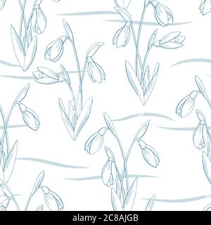 Snowdrop flower graphic color seamless pattern sketch background illustration vector Stock Vector