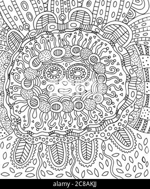 Mayan face. Doodle coloring page for adults with maya. Stock Vector