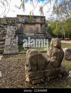 A Chac Mool statue by the Platform of Venus on the Main Plaza of the ruins of the great Mayan city of Chichen Itza, Yucatan, Mexico.   It was probably Stock Photo