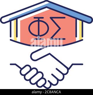 Fraternity RGB color icon. Fraternal organization in university. Men club, association. College fraternities. Friendship and support. Student activiti Stock Vector