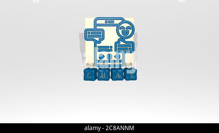 3D graphical image of CHAT vertically along with text built by metallic cubic letters from the top perspective, excellent for the concept presentation and slideshows. illustration and icon Stock Photo