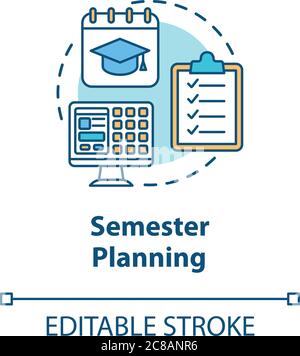 Semester planning concept icon. Academic calendar. Students time management. Distance learning idea thin line illustration. Vector isolated outline RG Stock Vector