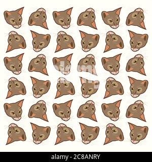 Pattern cat vector isolated heads illustration. Texture portrait of cats heads Stock Vector