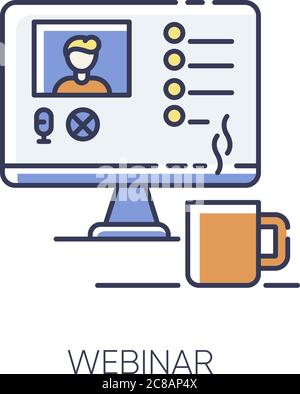 Webinar RGB color icon. Online coaching, internet training courses, e learning. Studying remotely. Video seminar, educational lecture. Isolated vector Stock Vector