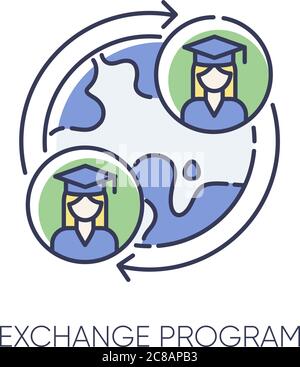 Exchange program RGB color icon. International students swap. Opportunity for studying in foreign university. Education abroad. Isolated vector illust Stock Vector