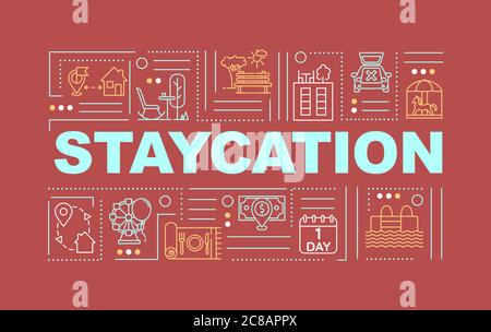 Staycation word concepts banner. Rediscovering hometown. Holistay. Infographics with linear icons on yellow background. Isolated typography. Vector ou Stock Vector