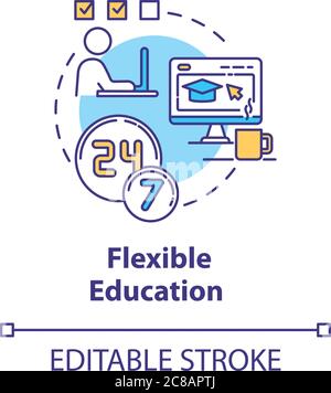 Flexible education concept icon. Distance learning. Educational technology. Student flexibility idea thin line illustration. Vector isolated outline R Stock Vector