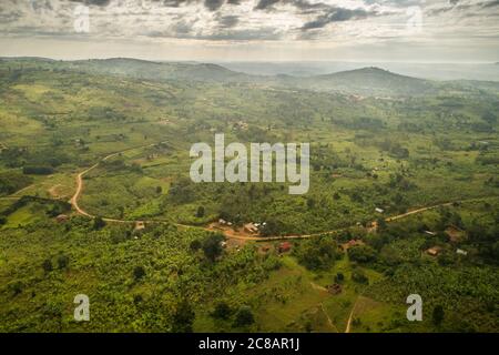 Central Uganda's landscape is marked by rolling hills and fertile farmland - Lyantondo District, Uganda, East Africa. Stock Photo