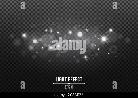 Stylish light effect isolated on a dark transparent background. Shining stars. Silver glitters and glowing spots. Vector illustration. EPS 10 Stock Vector