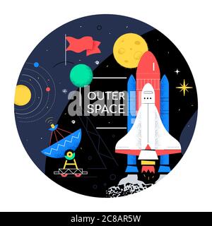 Outer space - colorful flat design style web banner Stock Vector