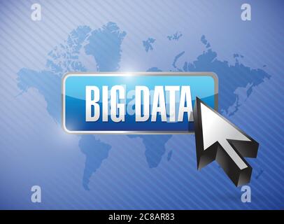 Big data button illustration design over a world map background Stock Vector
