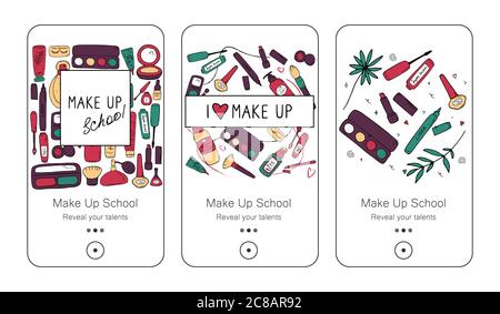 Beauty templates for social media, advertising, card, banner, print. Make up and skin care concept. Promotional designs for bloggers, shop owners Stock Vector